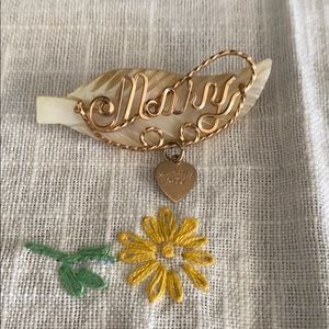 Vintage MOP “Mary” Twisted Gold Wire Brooch